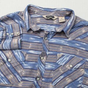 Salt Valley Western Shirt Mens Medium Blue Striped Snap Button Cotton Casual
